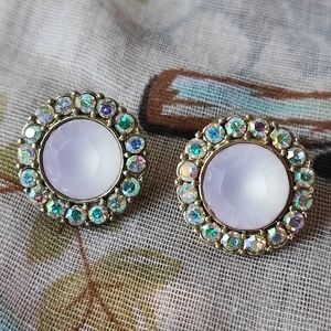 Aurora Borealis Opaline Faceted Pierced Round Earrings Vintage Reproduction NEW